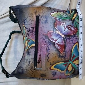 Anuschka purple blue nwot butterfly shoulder bag